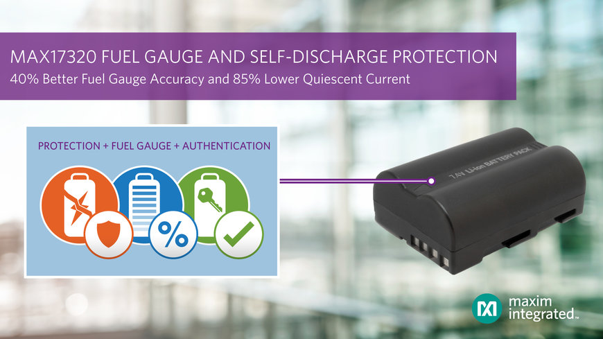 Maxim Integrated présente la première jauge de batterie Li+ du marché, avec surveillance et protection internes permanentes contre l'auto-décharge